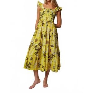 NEW BEYOND BY VERA mia midi dress in monet’s garden yellow